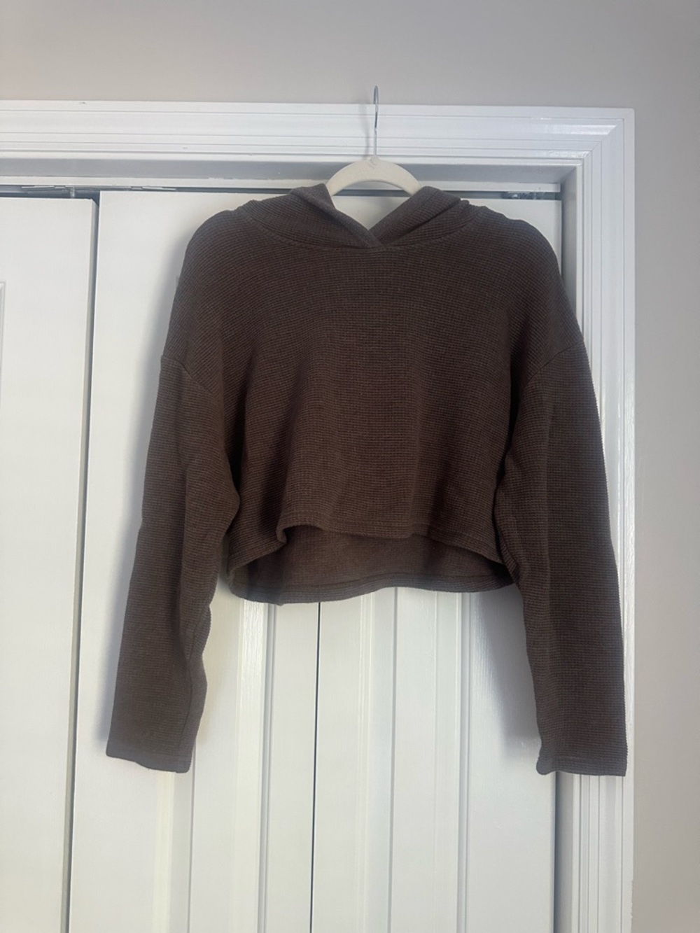 Athleta Cropped Brown Knit Hoodie